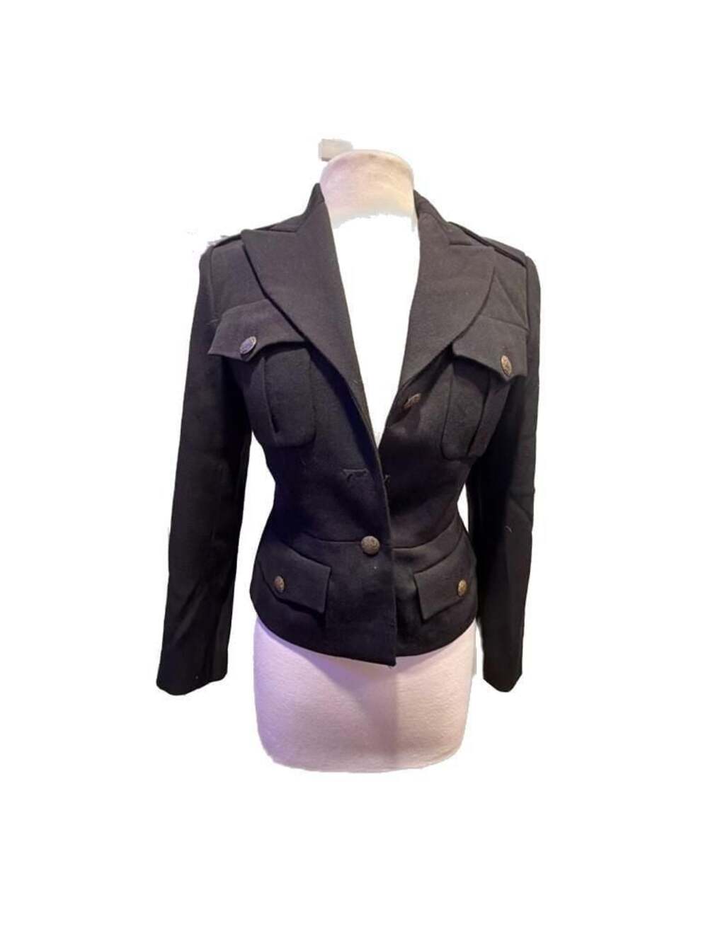 Vintage 90’s DKNY  Black Wool Military Style Blazer Jacket